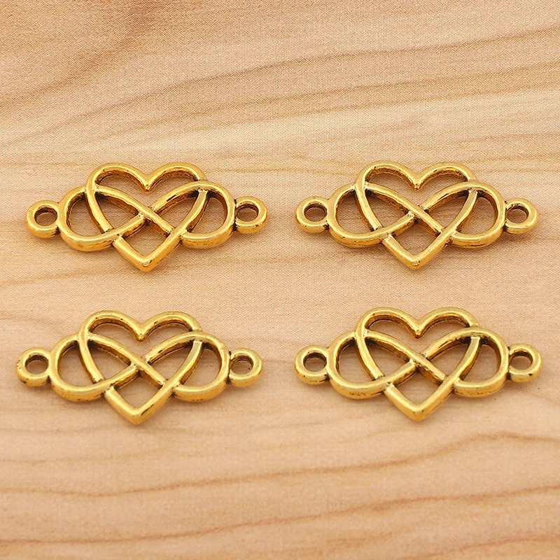 

20 Pieces Tibetan Silver/Gold Color 2 Sided Infinity Heart Connector Charms Pendants for DIY Bracelet Jewellery Making Findings