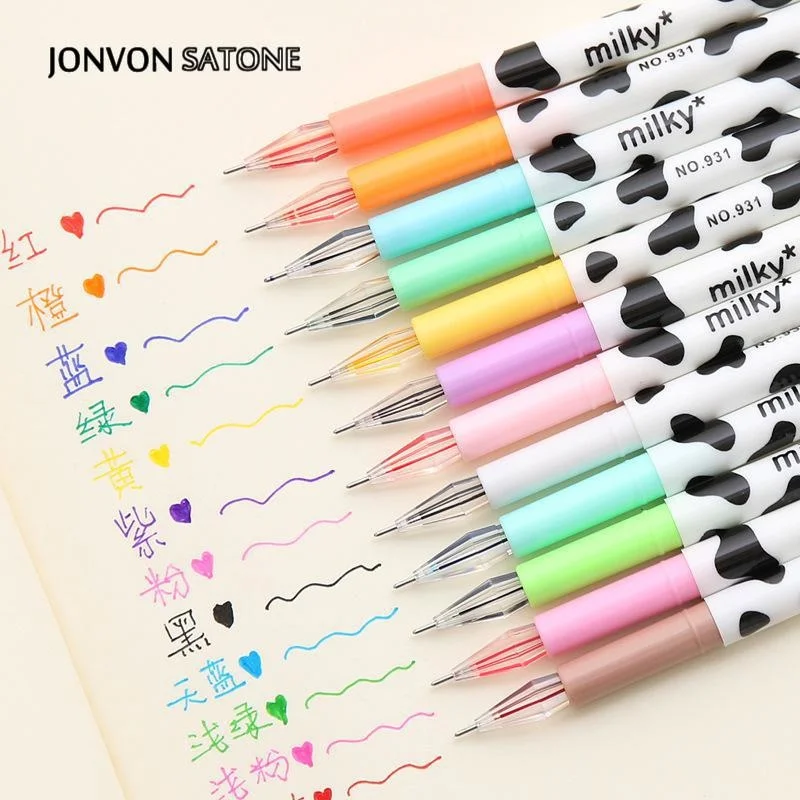 

Jonvon Satone Creative Stationery Milky Cow 12 Color Diamond Pen Gel Korean Cartoon Wholesale Kawaii School Supplies