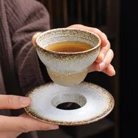 Ceramic Espresso Cup Creative Japanese-style Glazed Tea Cup with Base Stoneware Personal Water Cup