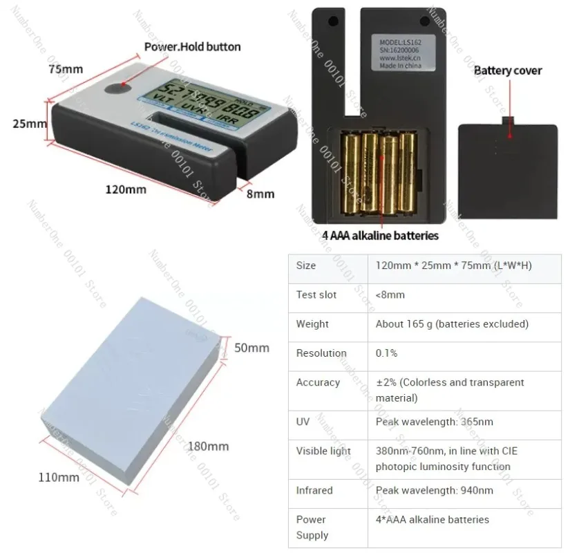 Портативный измеритель пропускания оттенка окна Linshang LS162 измерение