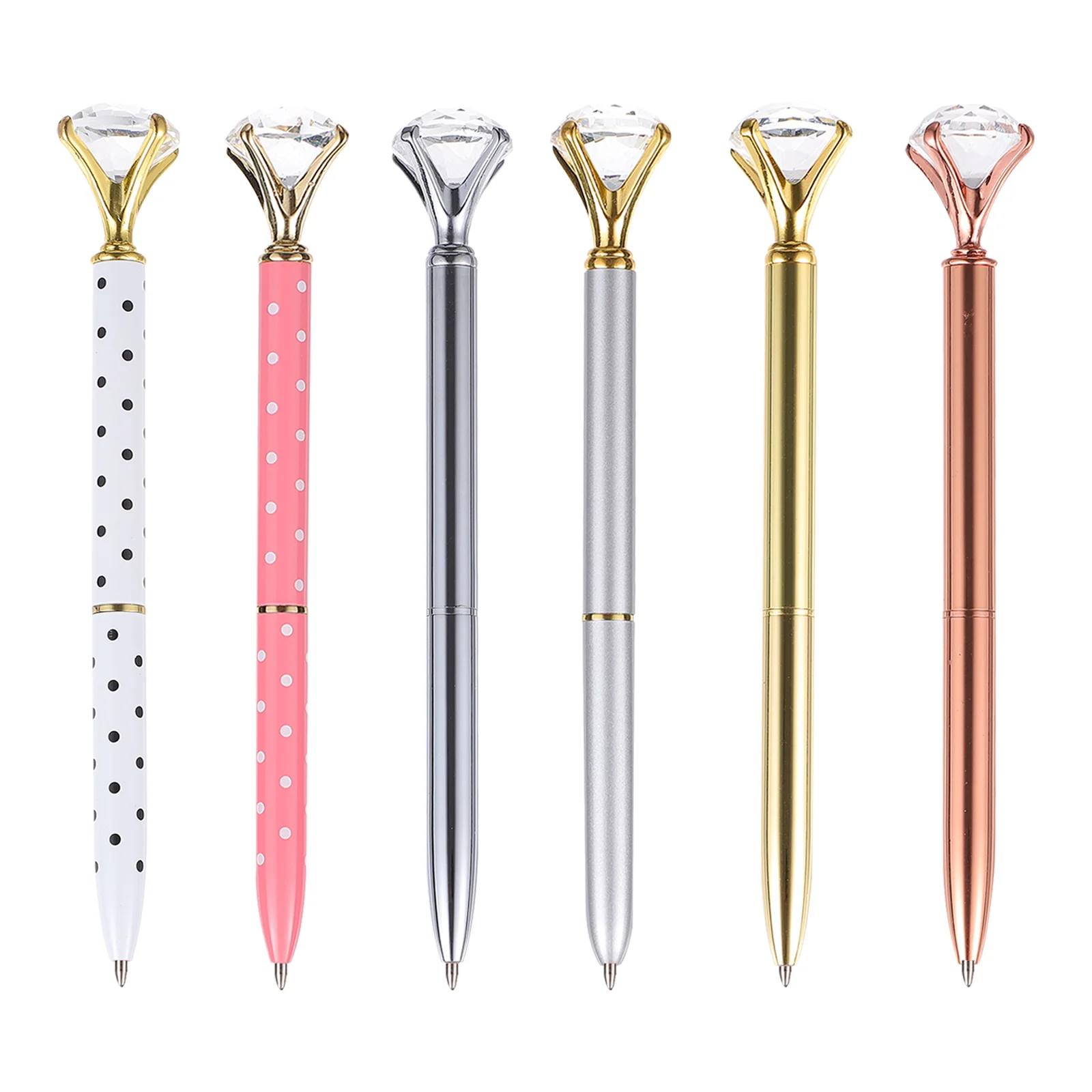 

6 Pcs Writing Pens Metal Ballpoint Ballpen School Stationery Student Big Diamond
