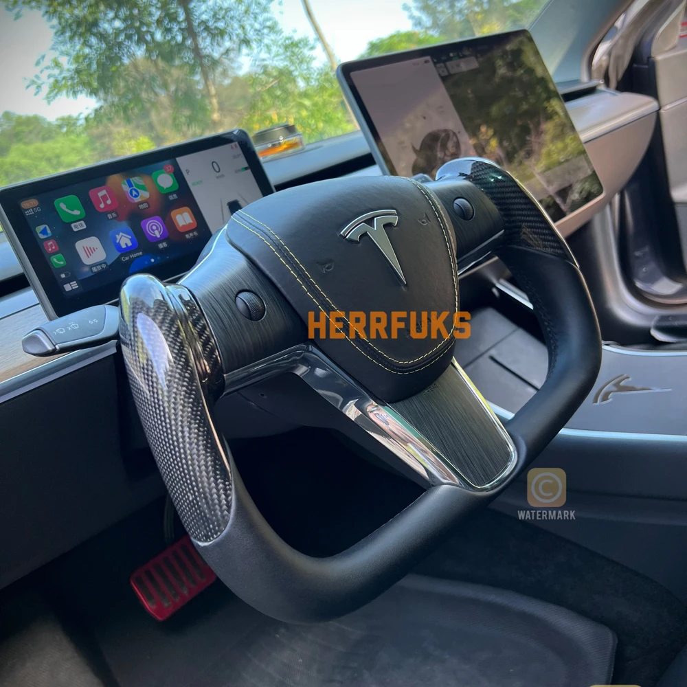 

For Tesla High-end Custom Style Steering Wheel YOKE Steering Wheel Carbon Brazing Dimensional Steering Wheel Model3/Modely