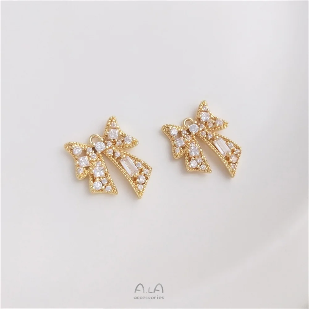 

Inlaid zirconia 14K gold-covered colorful bow pendant handmade diy fashion pendant earrings bracelet jewelry charm