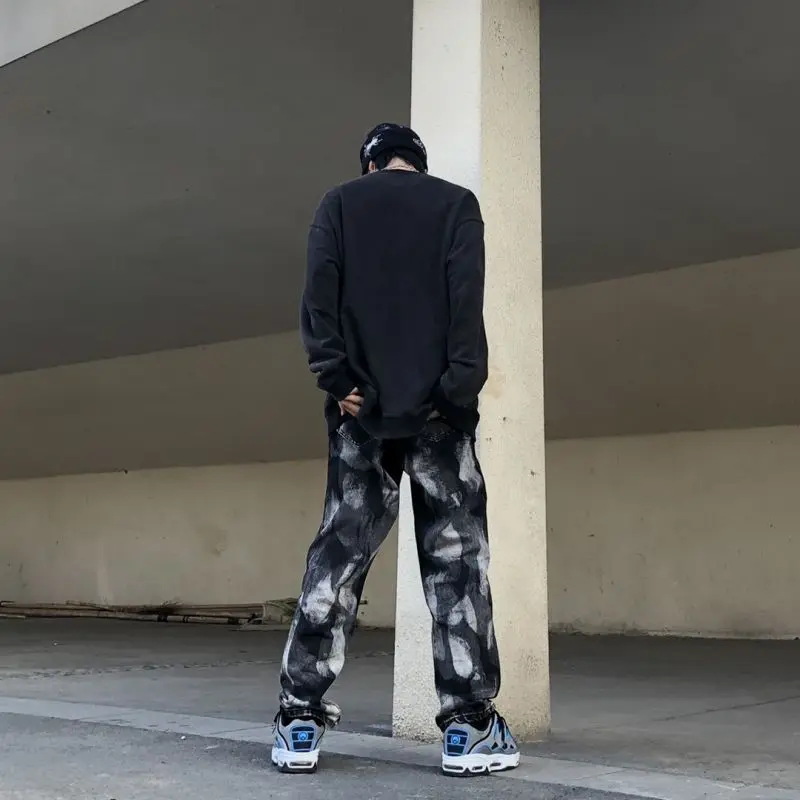 DEEPTOWN Y2K Gothic Jeans for Men Distressed Washed Denim Pants Male Loose Printed Trousers Casual Streetwear Hip Hop Fashion
