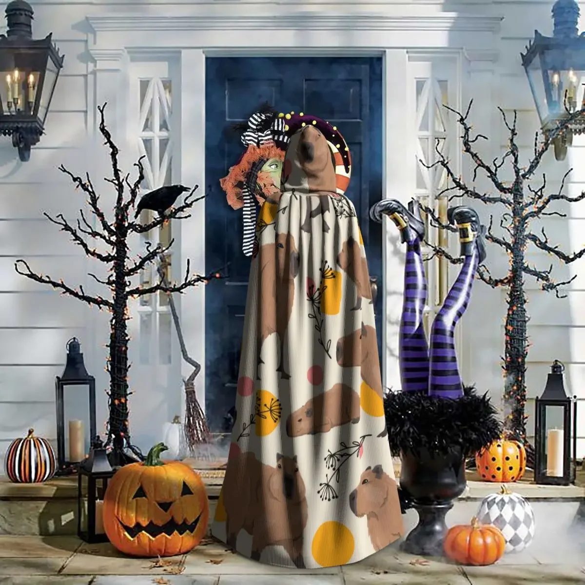 Kapibary dla dorosłych unisex rośliny i koła z kapturem długi kostium czarownicy Cosplay