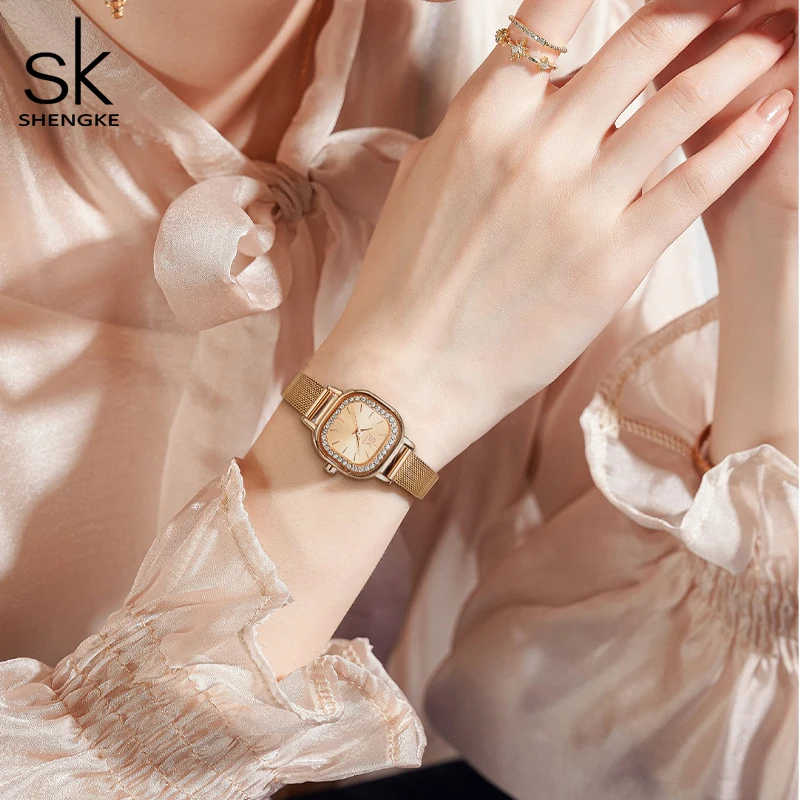 Shengke Fashion Design Golden Women's Quartz Wristwatches New Elegent Woman Watches Top Luxury Ladies Clock Reloj Mujer Montre enlarge