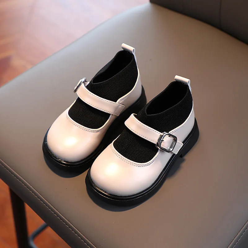 

Girls Leather Shoes 2022 Autumn New Fashion Stitching Soft Bottom Ankle Boots Student Kids Non-slip Casual Shoes H319