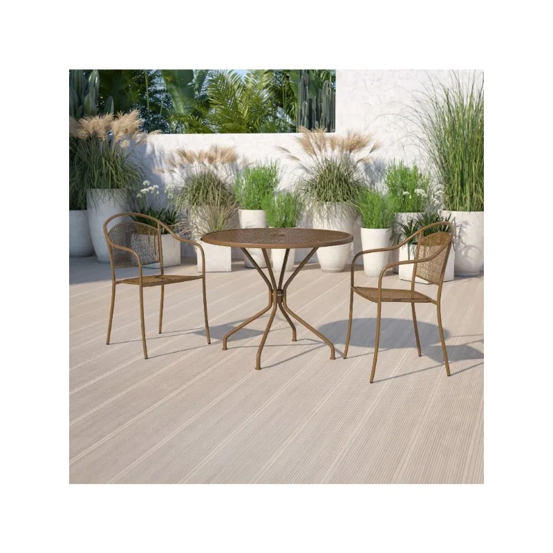 

Furniture Commercial Grade 35.25" Round Black Indoor-Outdoor Steel Patio Table with Umbrella Hole