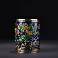 4 tibetan temple collection old bronze cloisonne enamel dragon pattern dragon play ball pen holder office town house exorcism