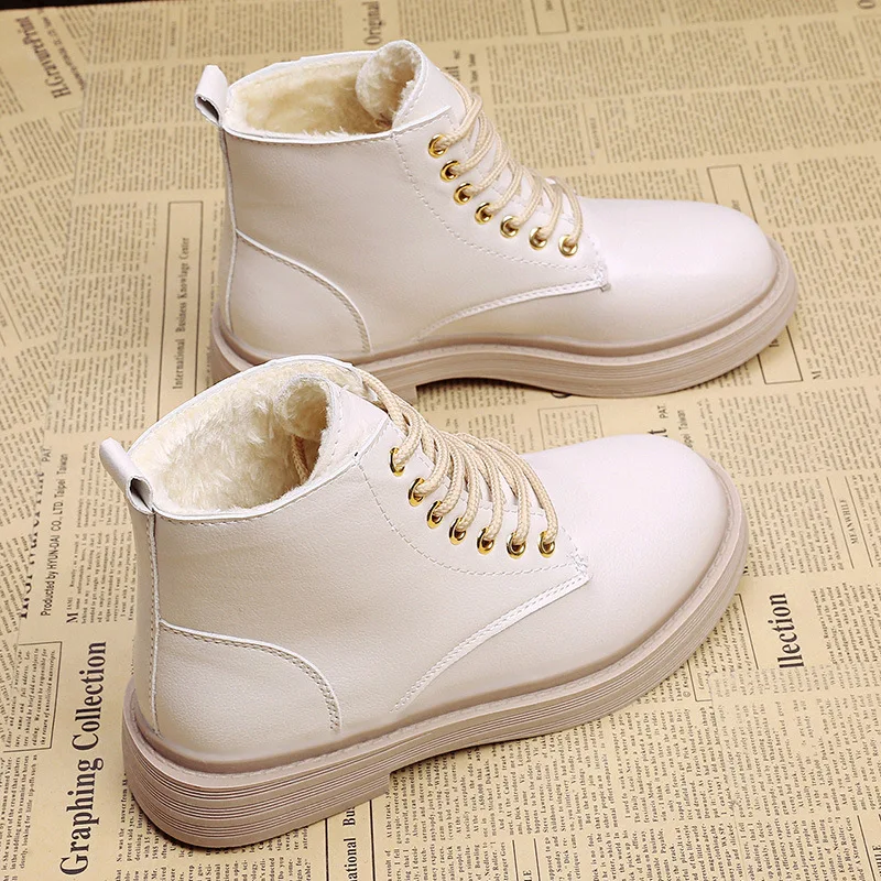 2022 Soft PU Leather Ankle Boots Women Platform Motorcycle Booties Female Autumn Winter Shoes Warm Plush Goth Thick Short Boots