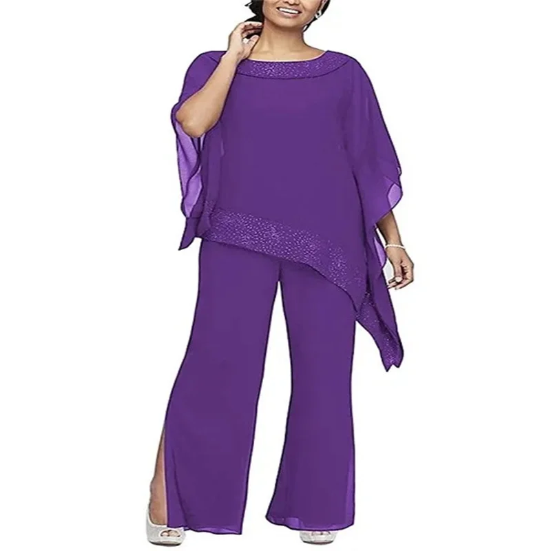 Шифоновые платья для матери невесты Puple брюки наряд куртка 2 предмета платье