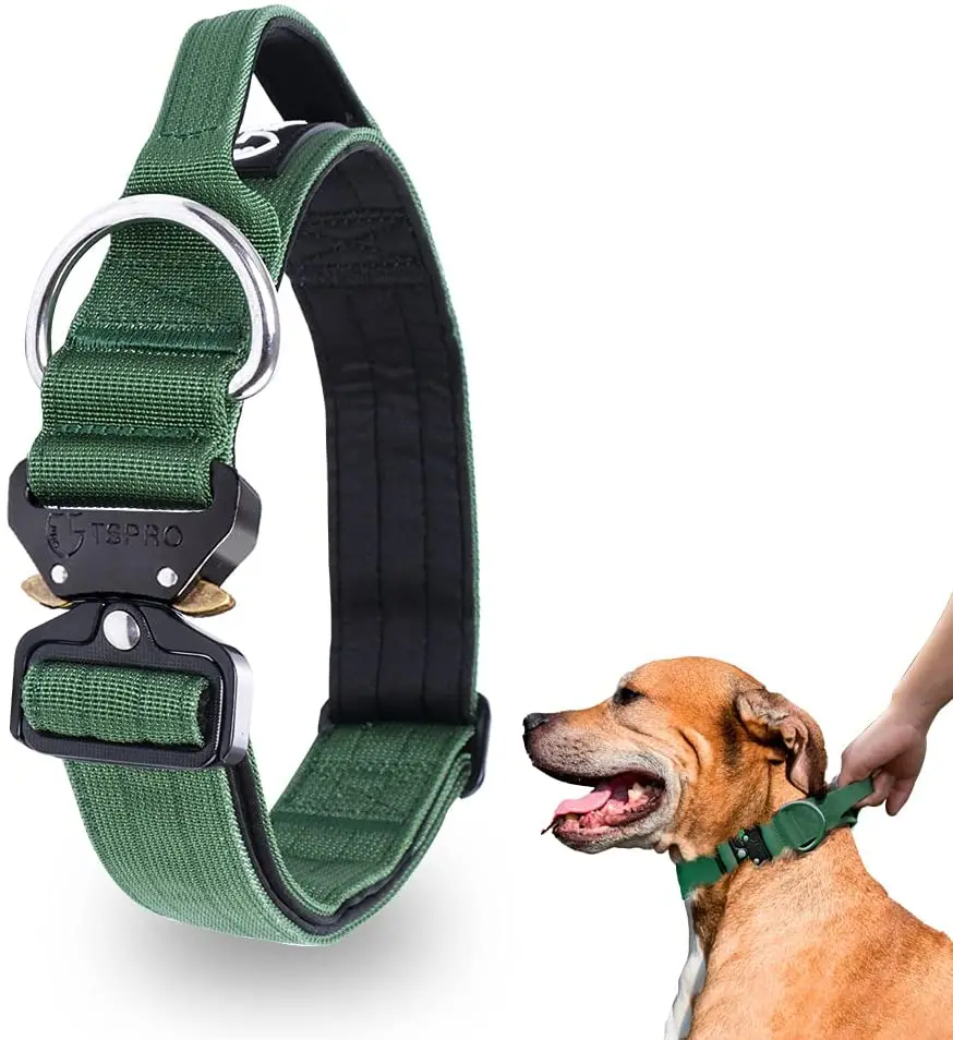 TSPRO taktik köpek tasması askeri güçlü Metal toka köpek tasması ayarlanabilir eğitim köpek tasması saplı