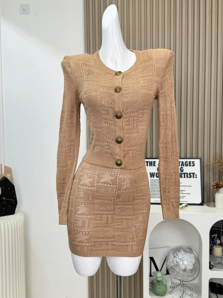 Осенний вязаный костюм с небольшим ароматом женский кардиган длинными рукавами +