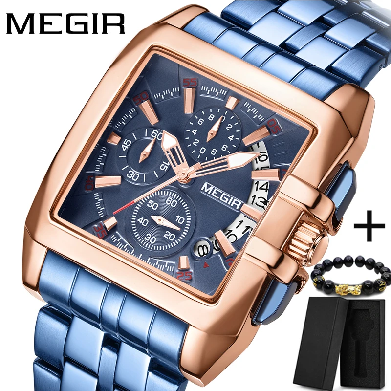 

Megir Business Square Men's Watches Luxury Original Waterproof Steel Chronograph Male Wristwatches Clock Relogio Masculino 2023