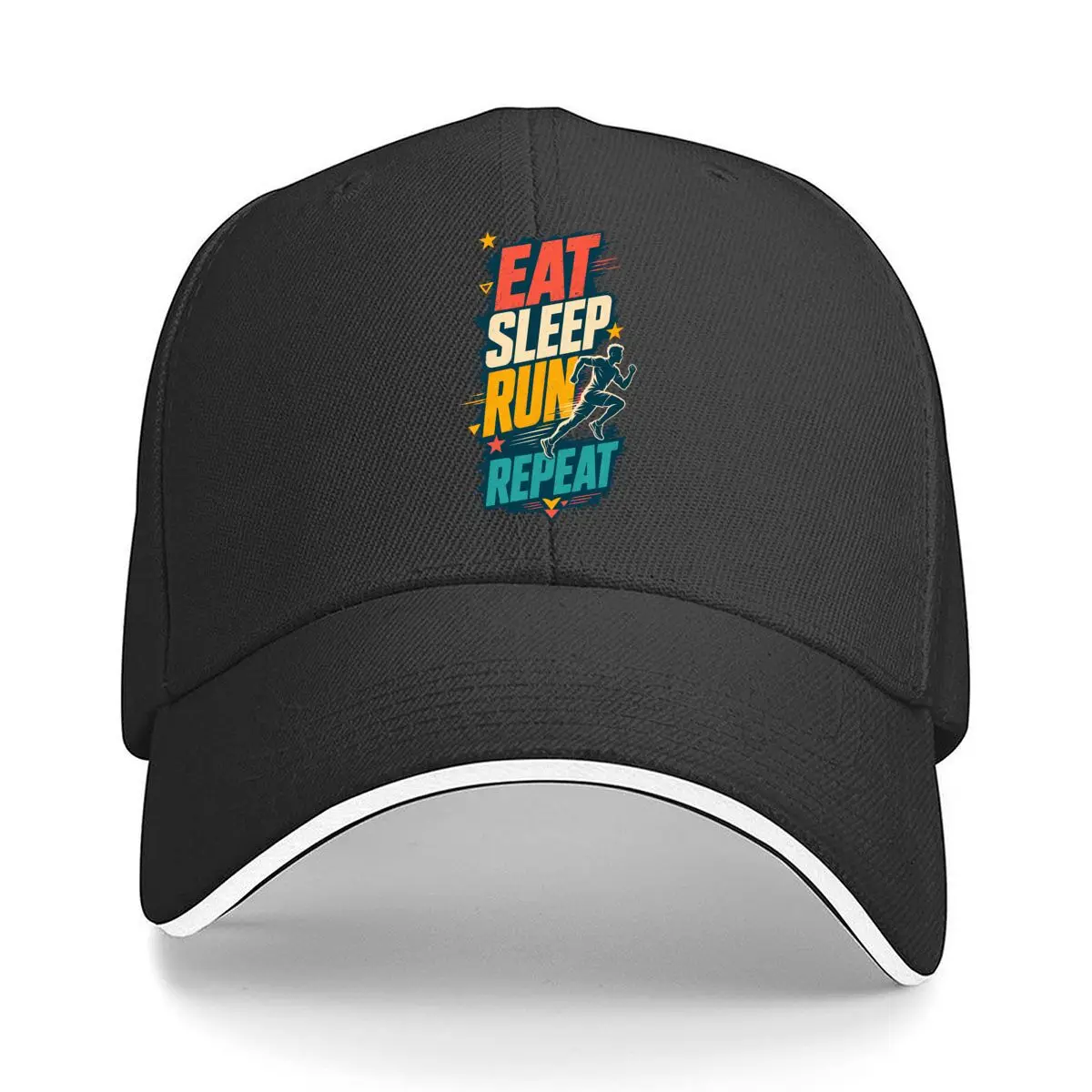Фото Бейсбольная кепка с графическим рисунком в стиле ретро Eat Sleep Run Repeat, кепка для занятий спортом на открытом воздухе №1