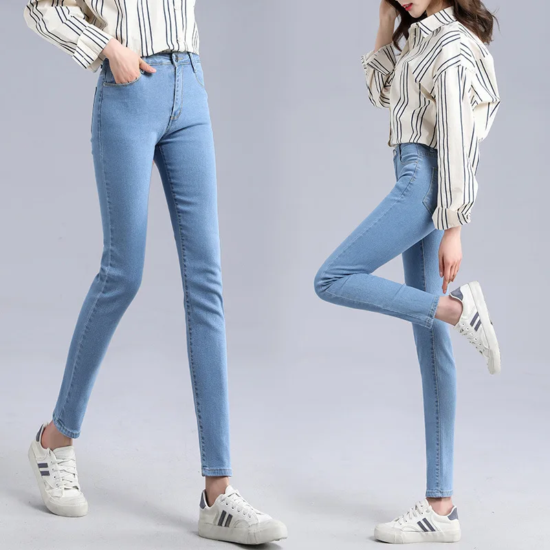 Jeans for Women mom Jeans blue gray black Woman High Elastic 31 32 Stretch Jeans female washed denim skinny pencil pants