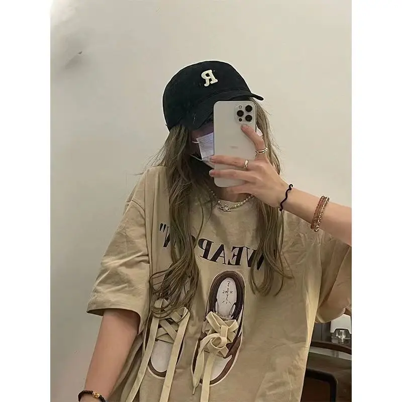 Свободная дизайнерская футболка в стиле Харадзюку женские парные модели топы