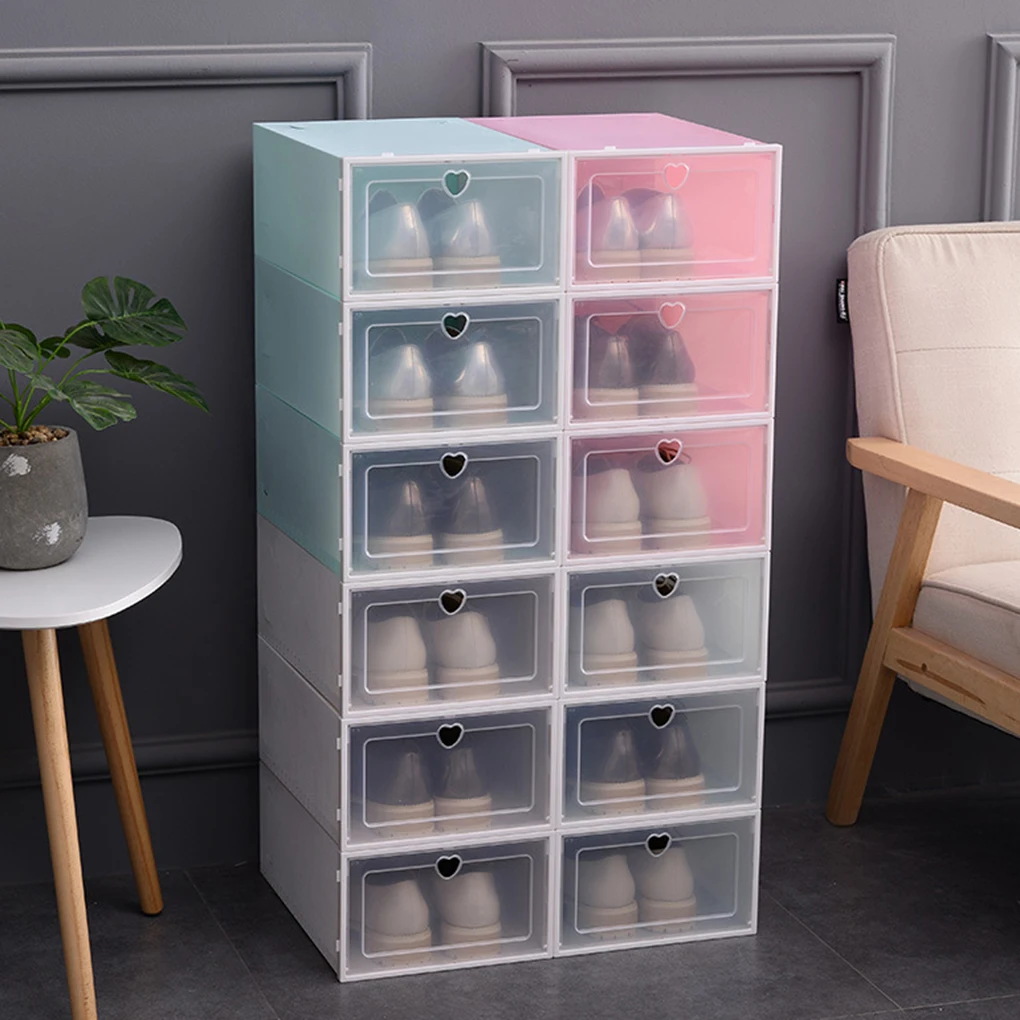 

Stackable Storage Shoe Box Clear Closet Shelf Plastic Shoe Organizer Womens Mens Shoes Container 32.5X23X14cm