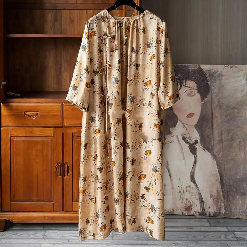 

Women Quarter Sleeve Vintage Print Loose Dress Fashion New Vestidos