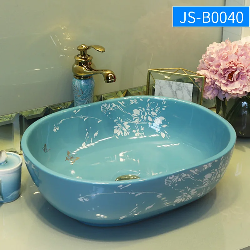 

Jingdezhen Oval Table Basin European Style Wash Basin Rectangular Ceramic Art Basin Simple Basin Washbasin