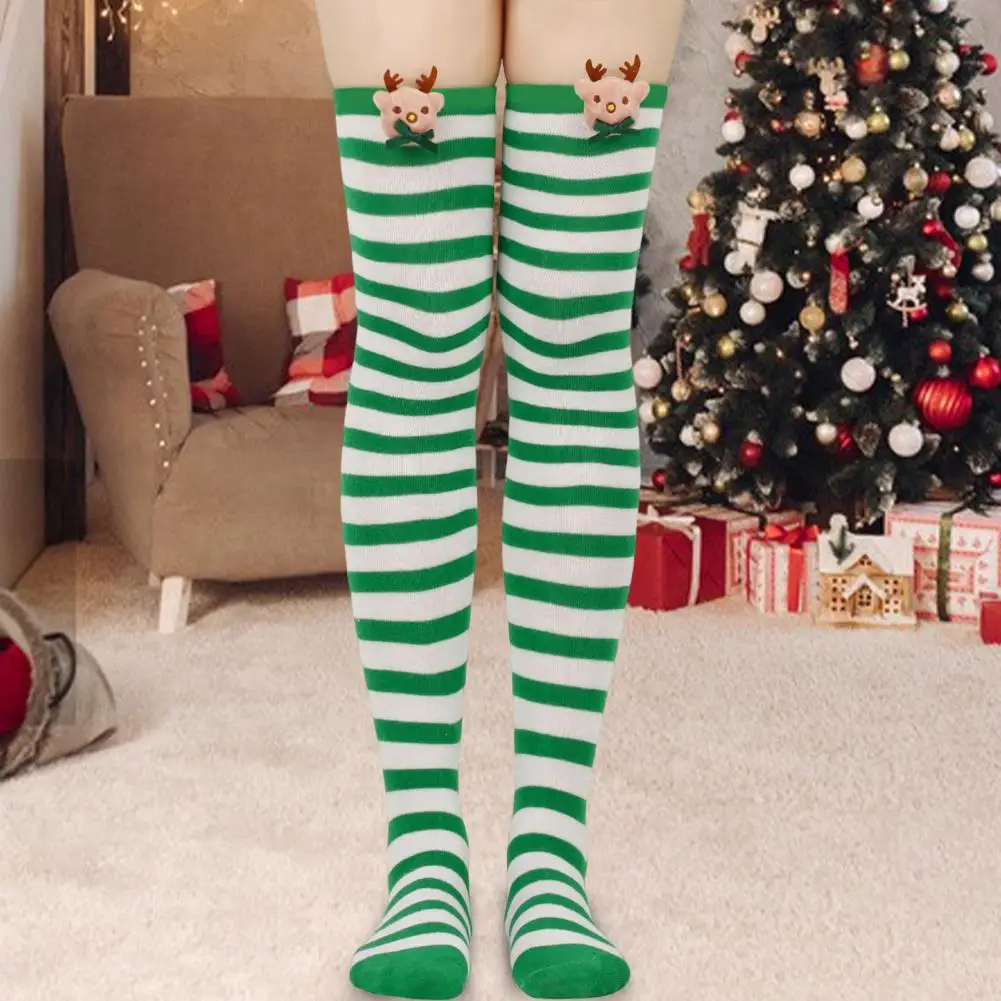 

Милые рождественские чулки, 1 пара, очень длинные носки до бедра из полиэстера и хлопка, поглощающие пот, Рождественские Длинные носки до бед...