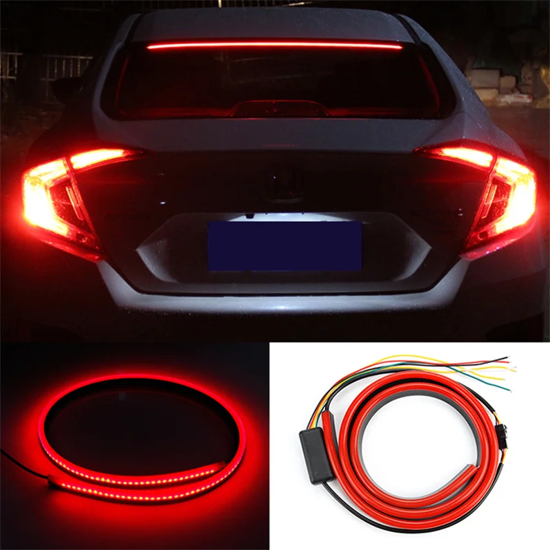 

100cm Car Styling Trunk Tail Brake Light LED Spoiler Brake Light Strip High Additional Warning Turn Signal Running Lamp Flashing
