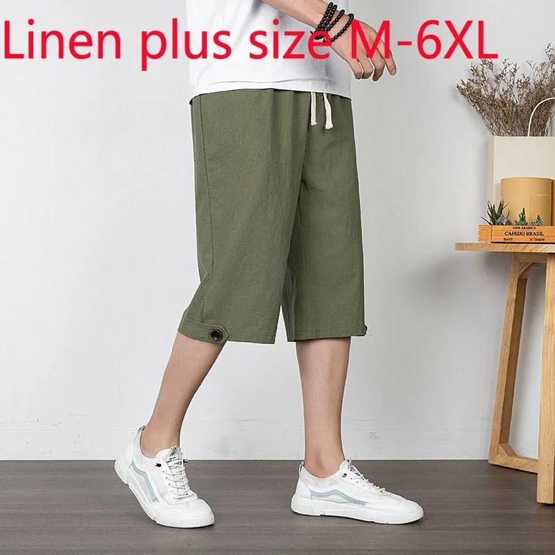 

Linen New Arrival Fashion Super Large Casual Pants Cotton Thin Elastic Waist Summer Shorts Men Plus Size L XL 2XL 3XL 4XL 5XL6XL