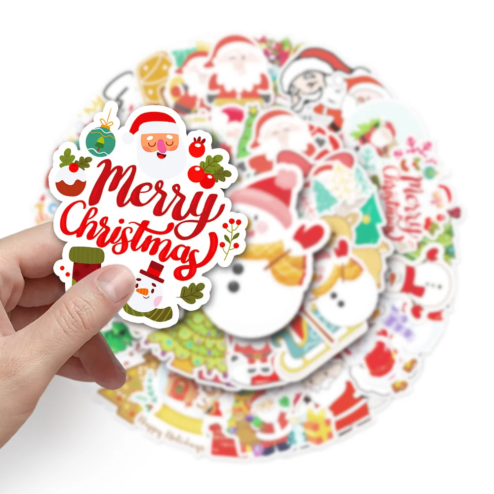 

10/50PCS Cartoon Christmas Santa Claus Sticker Skateboard Helmet Luggage Guitar Gift Toy PVC Mery Christmas Sticker Wholesale