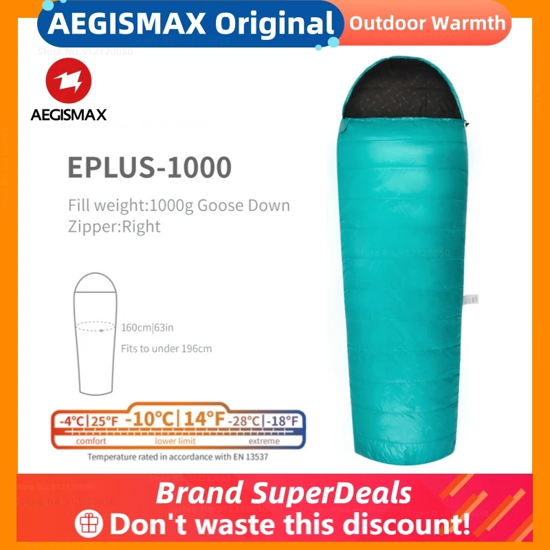 

Спальный мешок AEGISMAX EPLUS серии 800FP из гусиного пуха, ультралегкий портативный, для отдыха на открытом воздухе, походов, для взрослых, для борьб...