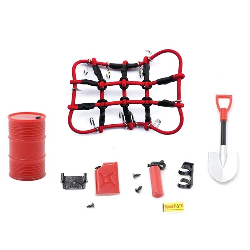 

Mini Shovel Fuel Tank Oil Drum Fire Extinguisher Luggage Net Decoration For Axial SCX24 JEEP Bronco C10 1/24 RC Car
