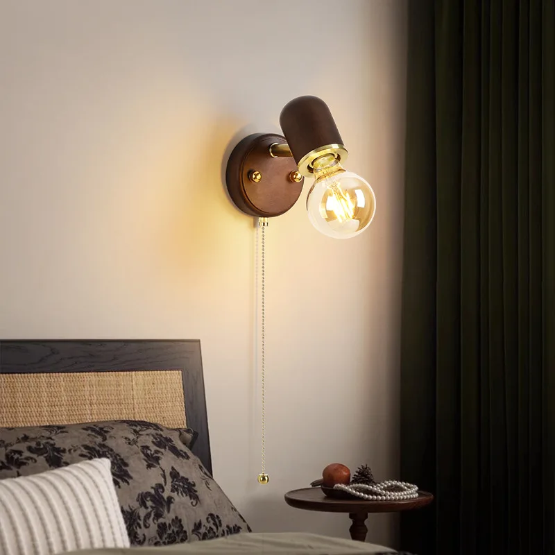 Маленькие настенные светильники в японском стиле ретро из цельного дерева