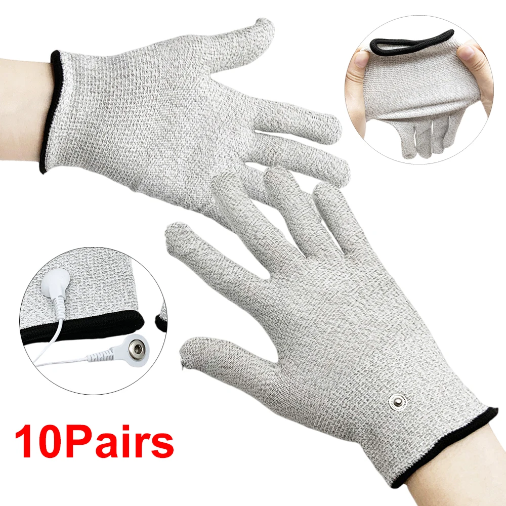 

10 Pairs Conductive Electrotherapy Massage Electrode Massage Gloves Relax Shock Wire Tens Machine Therapy Hand Massager Tools