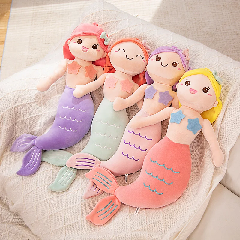 

45-80cm Cartoon Anime Mermaid Series Plush Animals Figure Fish Dolls Soft Stuffed Mermaid Toys Baby Daughter Sleep Doll Present