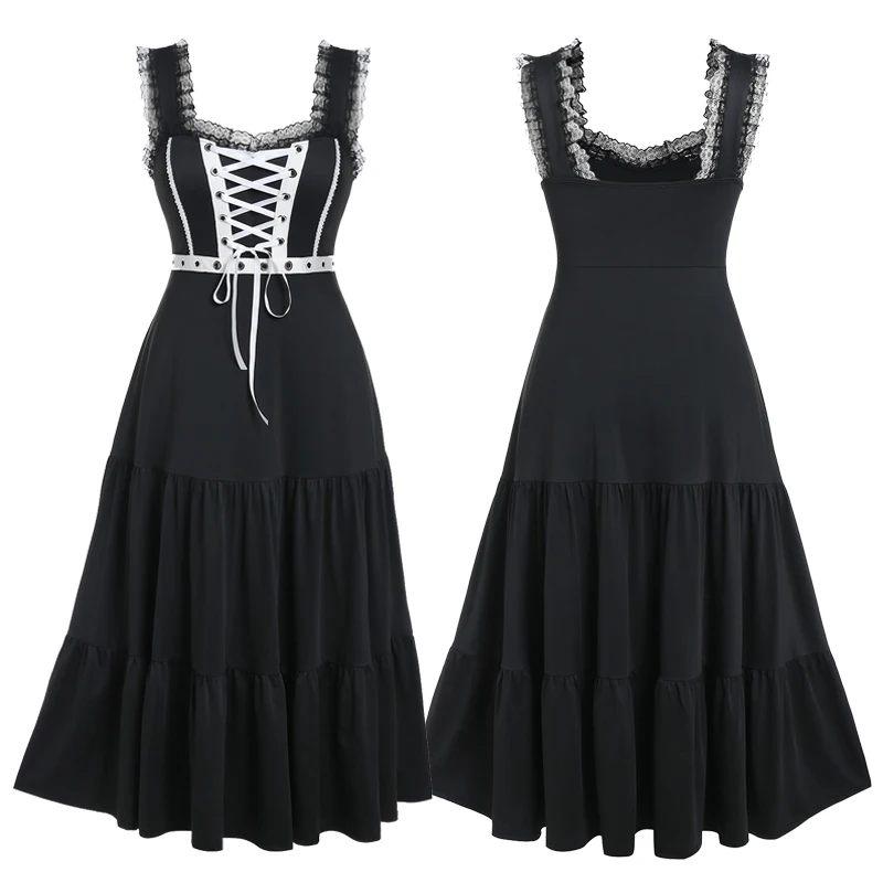 

Черное винтажное платье-макси на шнуровке, женское платье без рукавов с сердечком, а-силуэт, многоярусные летние праздничные платья до щико...