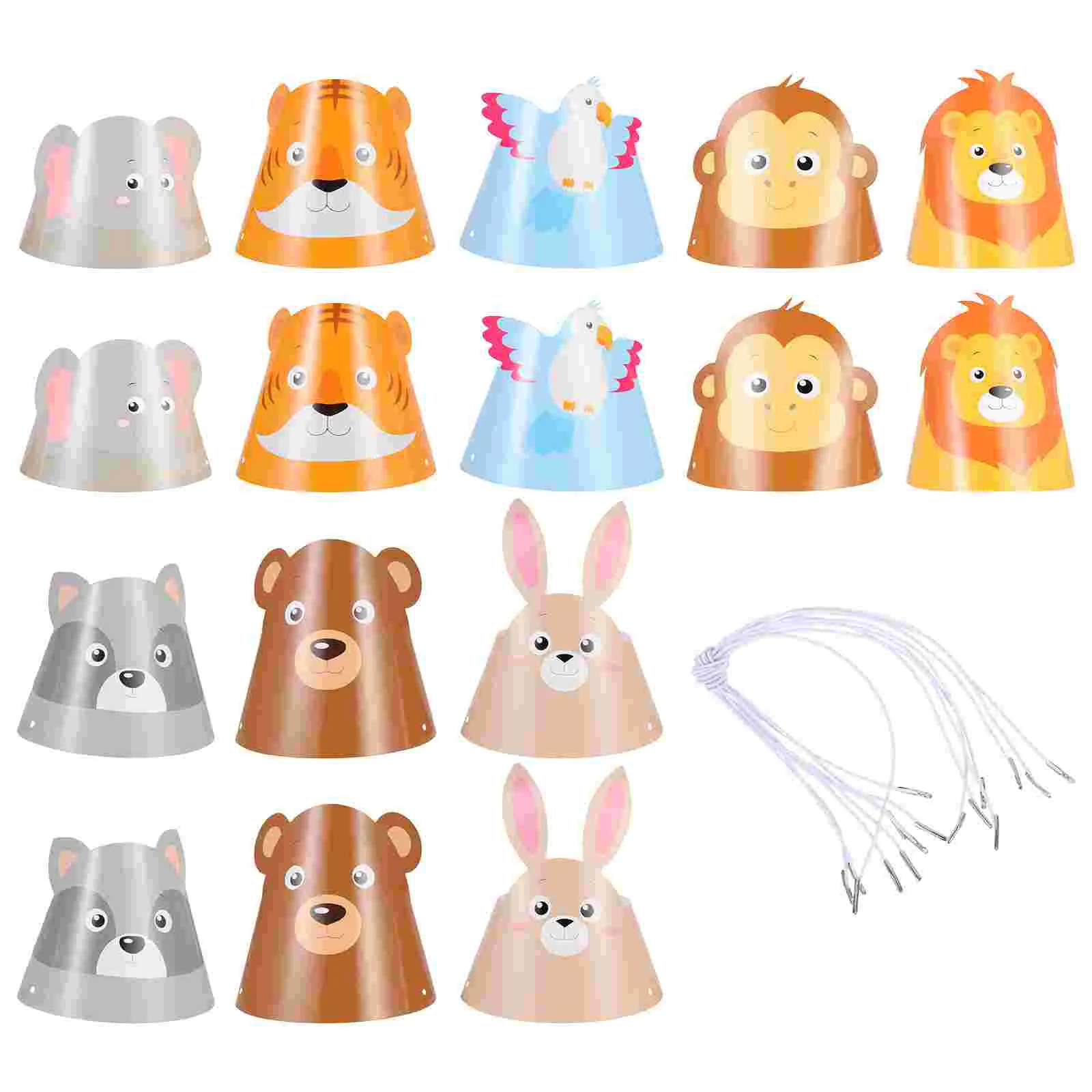 

16 Pcs Animal Birthday Hat Jungle Decor Cartoon Kids Paper White Cardboard Theme Party Hats Baby Supplies