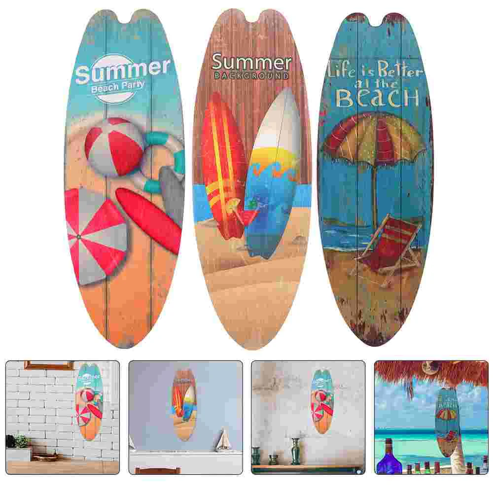 

3 Pcs Girly Decor Surfboard Wooden Sign Bar Signs Home Casual Coastal Wall Beach