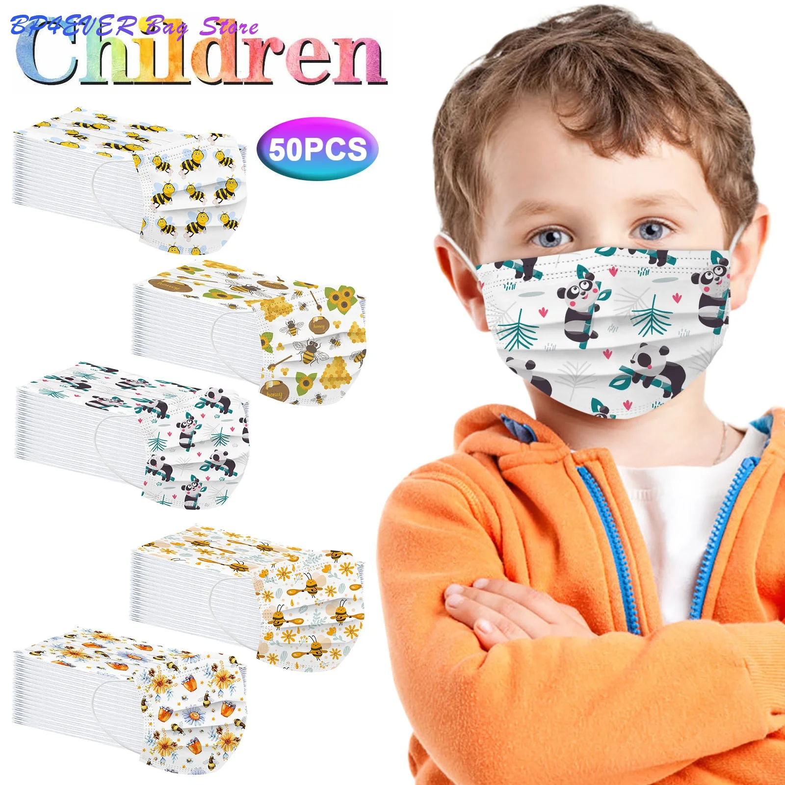 

50 шт./упаковка, маска для лица с принтом пчелы