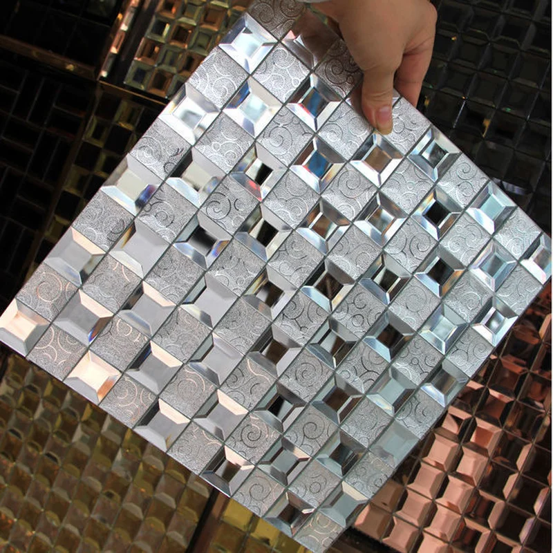 1Pcs 3D Glossy Diamond Mirror Crystal Glass Mosaic Tiles Showroom KTV Wall Decor Tile Home Office Backsplash Decor Wall Stickers
