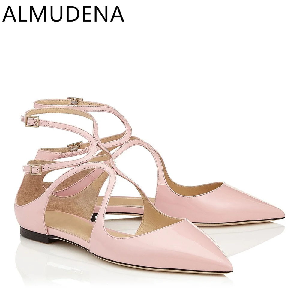 Summer Women Flats Shoes Pointed Toe Ankle Strap Leisure Shoes Cross Band Double Buckle Strap Casual Flat Heel Shoes Modern Shoe