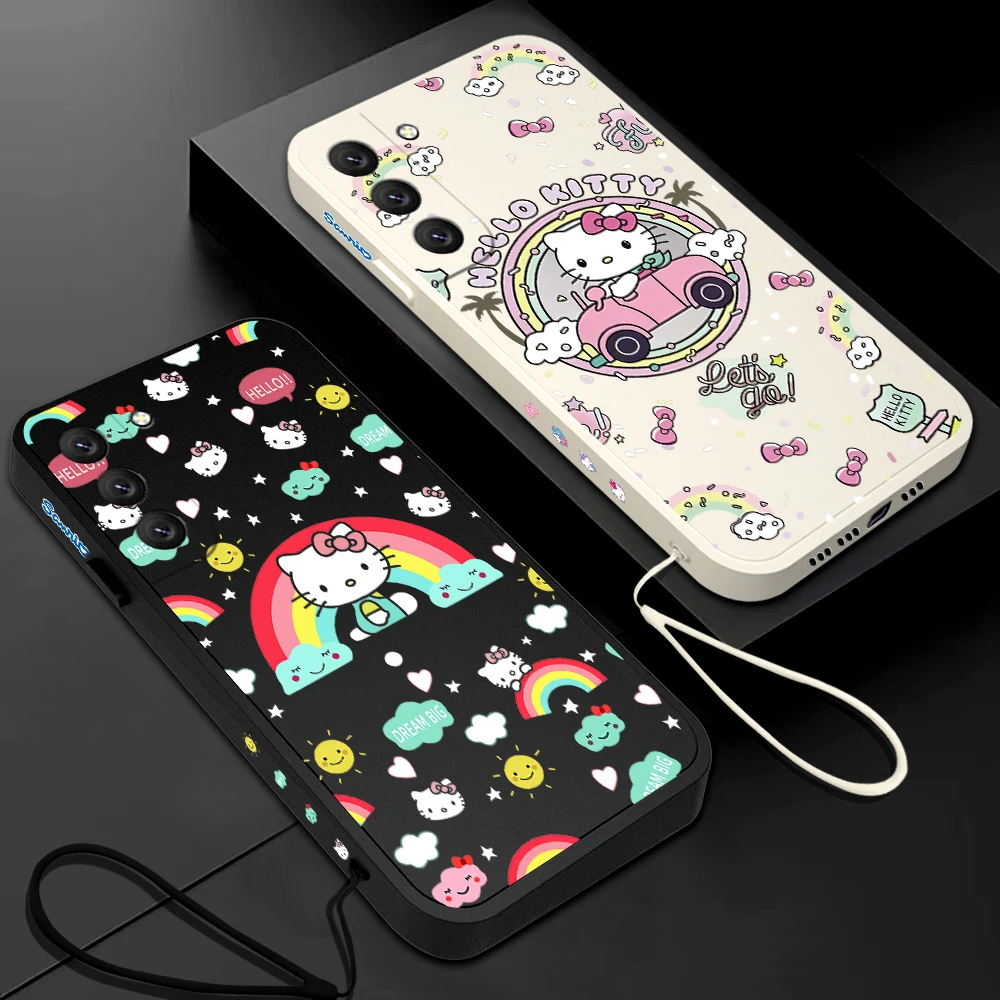 

Sanrio Cartoon Hello Kitty Phone Case For Samsung Galaxy S23 S22 S21 S20 Ultra FE 4G S9 S10E Note 20 9 Plus With Lanyard Cover