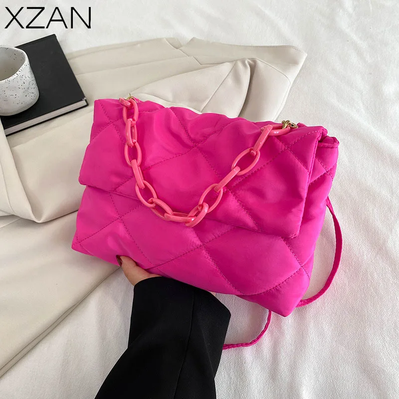 

Fashion Chain Crossbody Bags Hot Nylon Handbag Padded Quilted Women Shoulder Bags Casual All-match Simple Female Girls Handbags