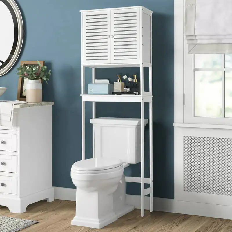 

The Toilet Storage Bathroom Cabinet with Adjustable Shelf and 2 Doors, Bathroom Shelf Space Saving, White