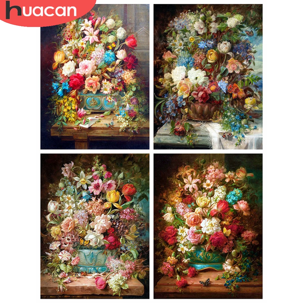 

HUACAN Full Square/Round Diamond Mosaic Flower Painting Floral Beads Embroidery Vase Pictures For The Home Handicraft