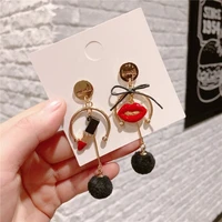 creative korean brand design semi circle earring jewelry autumn winter lips lipstick ball earrings jewelry for women