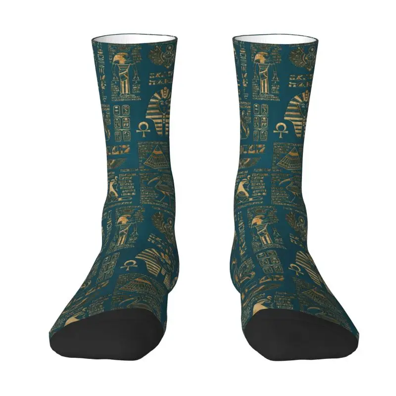 

Egyptian Hieroglyphs And Deities Mens Crew Socks Unisex Novelty 3D Printed Ancient Egypt Pharaoh Dress Socks