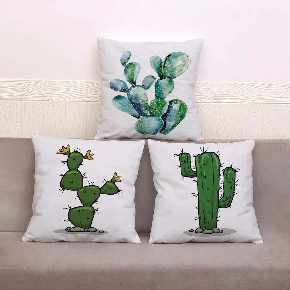 

Green Cactus Cushion Cover Sofa Peach Pillow Pillowcase Decorative Botanical Home Pillowcase