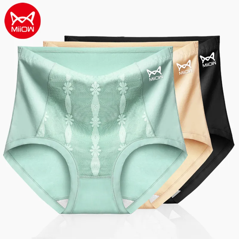 

MiiOW 3pcs/lot Pure Cotton Women's Underpants High-waist Elastic Briefs Women Sexy Lace Antibacterial Underwear Female Lingeries