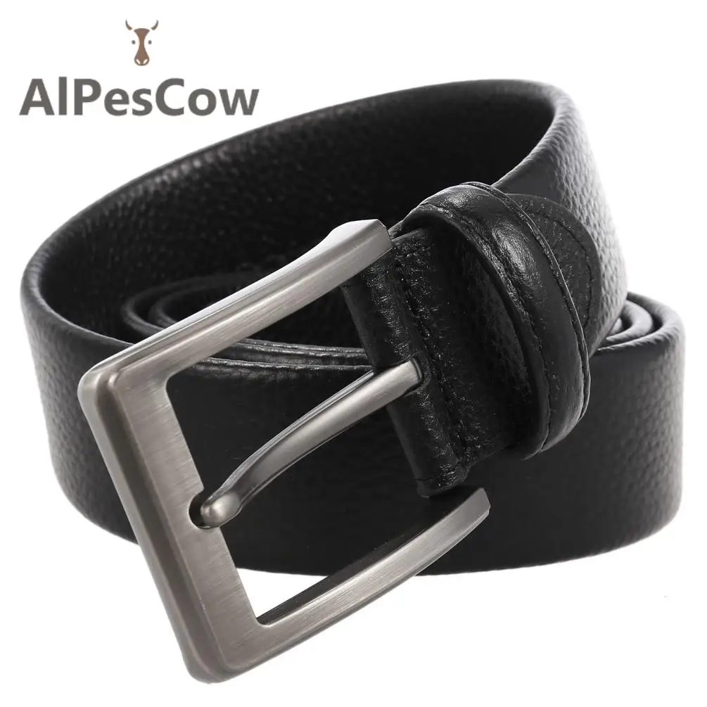 

100% Alps Cowhide Genuine Leather Belt for Men Pin Buckle Waist Strap Waistband Designer Casual Vintage Male High Quality Luxury