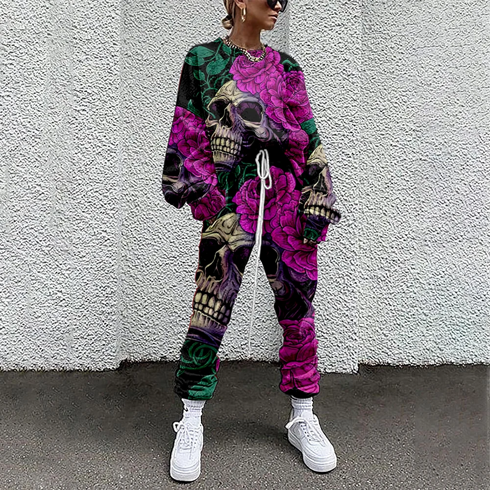 

Women's clothing 2 piece suit outfits skull printed casual sport suit streetwear women's set sweatshirt sudaderas