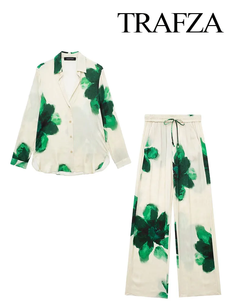 Женский брючный костюм с принтом TRAFZA однобортная рубашка отложным воротником и